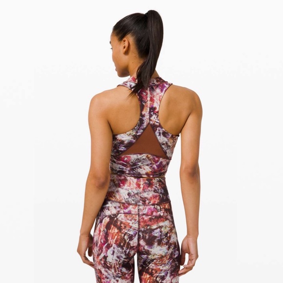 Lululemon Everlux and Mesh Cropped Tank in Urbantricity Multi / Dark Terracotta - Picture 2 of 11
